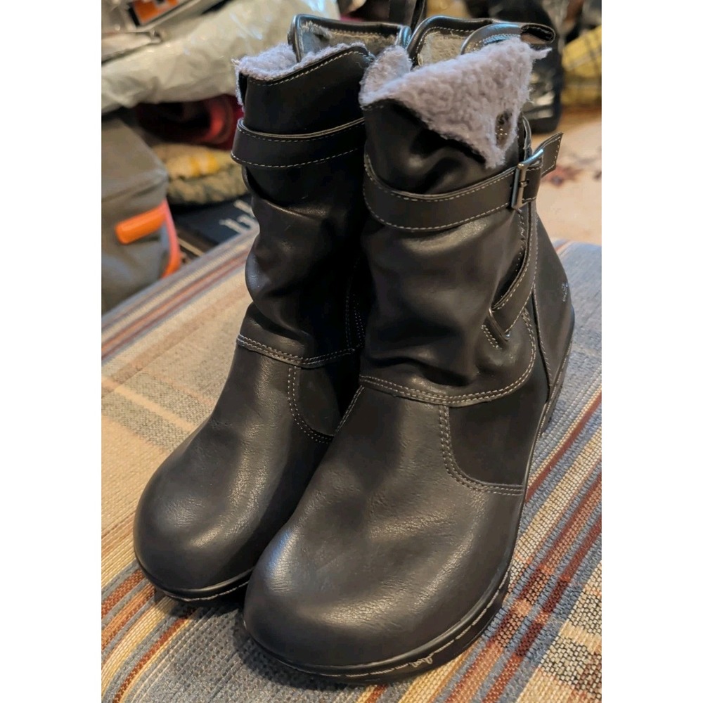 JBU Womens Boots Sandal Wood Jb16snd01 Black Zip 6.5 Gray Faux Fur Vegan